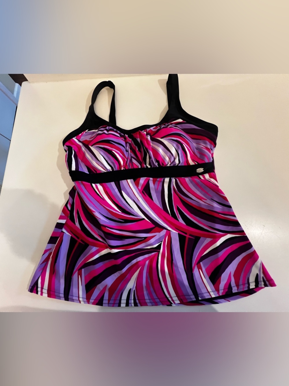 Pink & Purple Swirl Tankini Top with Black Accents